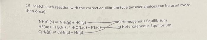 Solved 15. Match each reaction with the correct equilibrium | Chegg.com