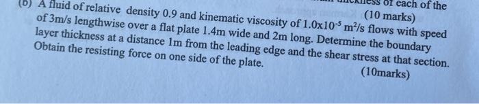 Solved (b) A fluid of relative density 0.9 and kinematic | Chegg.com