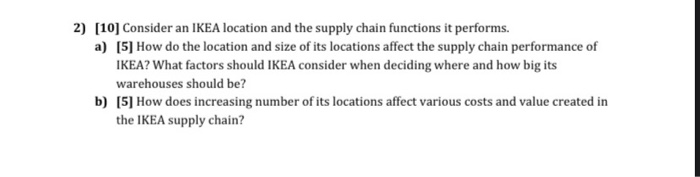 2) [10] Consider an IKEA location and the supply chain functions it performs. a) [5] How do the location and size of its loca