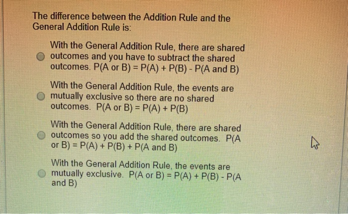 Solved The difference between the Addition Rule and the | Chegg.com