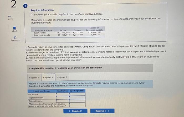 Solved 2 40 points Required Information The following | Chegg.com