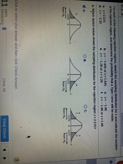 Solved For each of the following rejection regions, sketch | Chegg.com