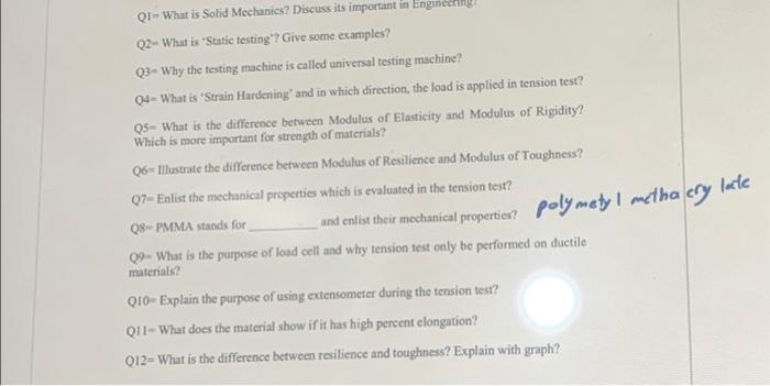 Solved Q1- What is Solid Mechanics? Discuss its important in | Chegg.com