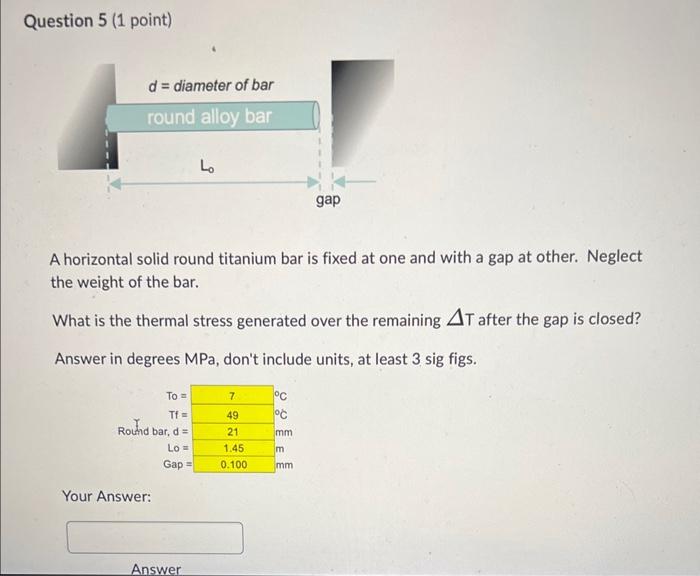 A horizontal solid round titanium bar is fixed at one | Chegg.com