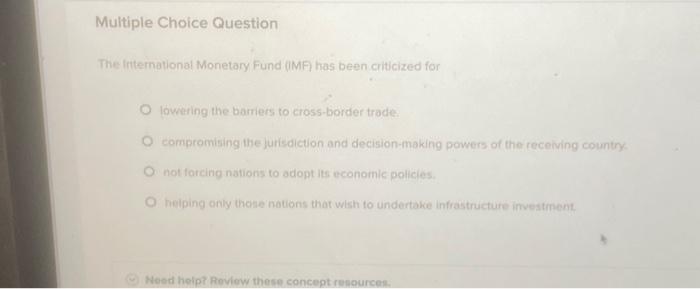 Multiple Choice Question The International Monetary | Chegg.com