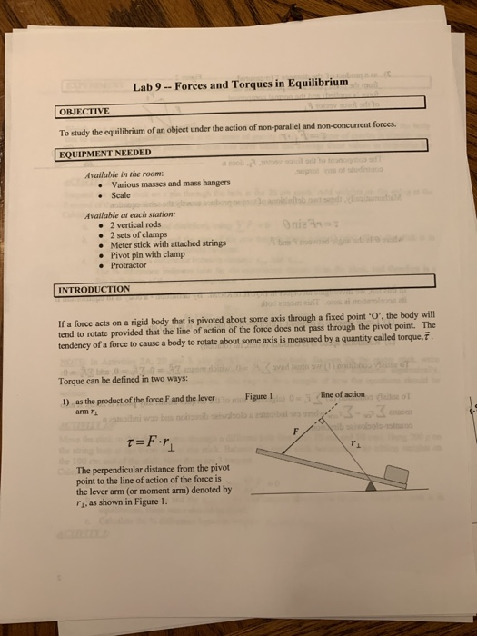Solved Lab 9 Forces and Torques in Equilibrium OBJECTIVE