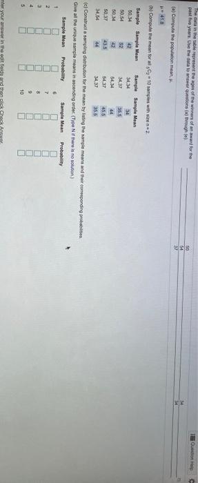 Solved The data in the table represent the age of the | Chegg.com