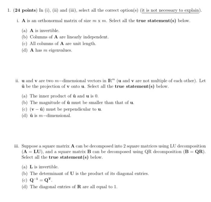 Solved 1 24 Points In I Ii And Iii Select All Chegg Com