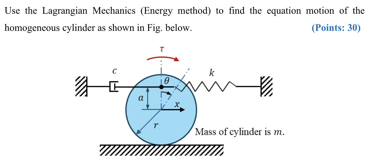 Solved Use the Lagrangian Mechanics (Energy method) ﻿to find | Chegg.com