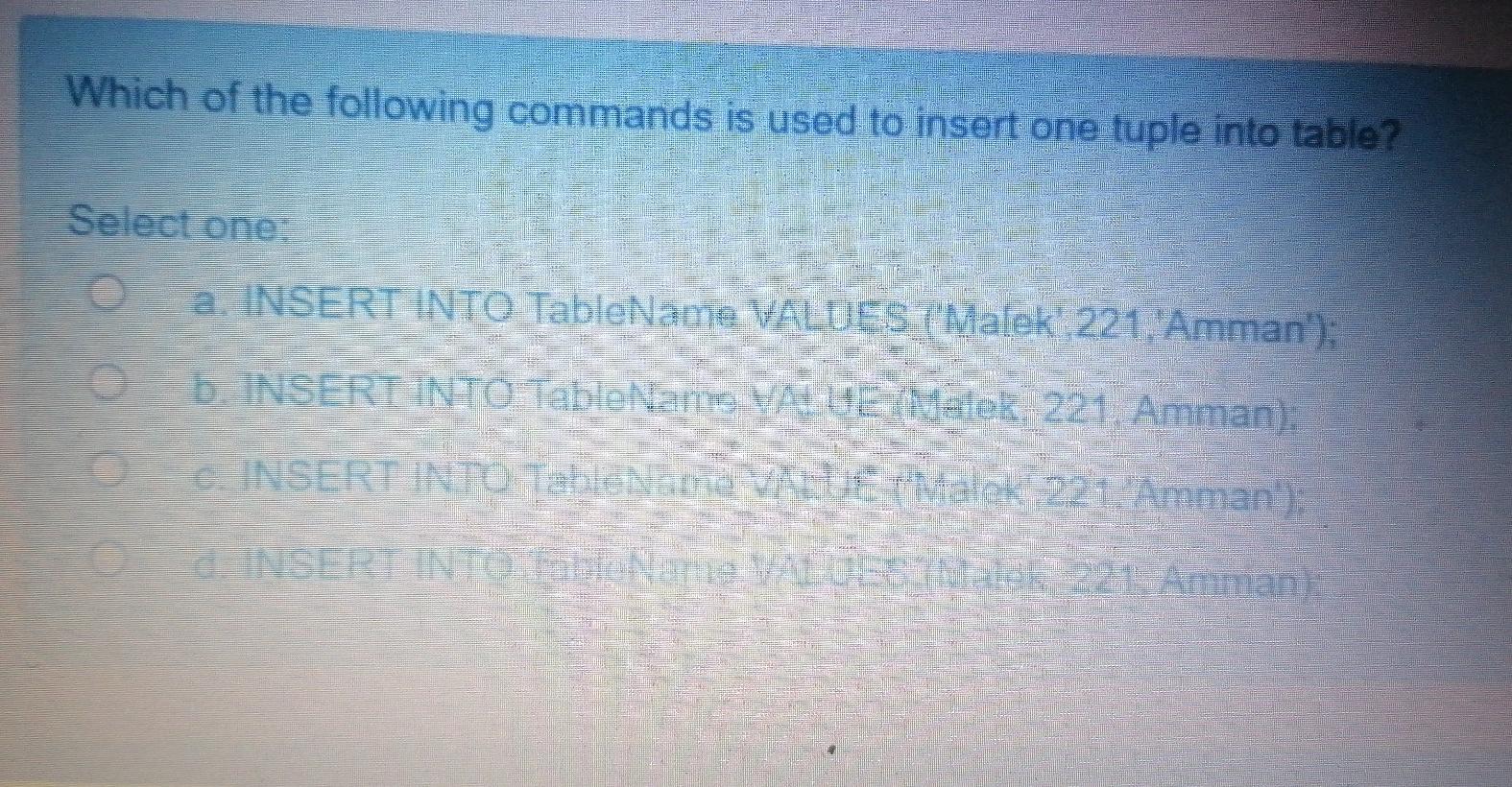 Solved Which of the following commands is used to insert one | Chegg.com