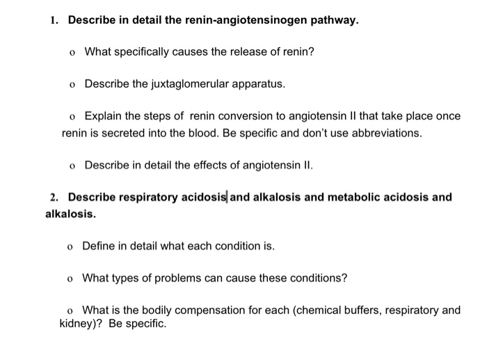 Solved 1. Describe in detail the renin-angiotensinogen | Chegg.com