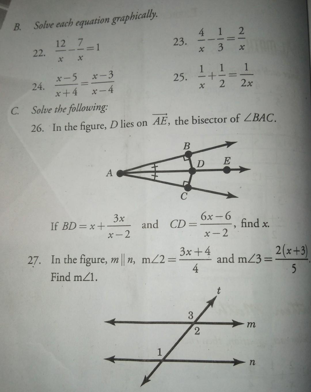 Solved B. Solve each equation graphically. 12 7 23. 4 1 2 X | Chegg.com