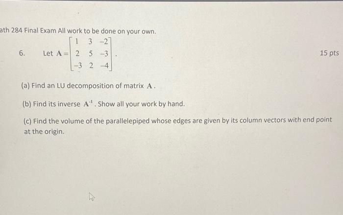 Solved ath 284 Final Exam All work to be done on your own. | Chegg.com