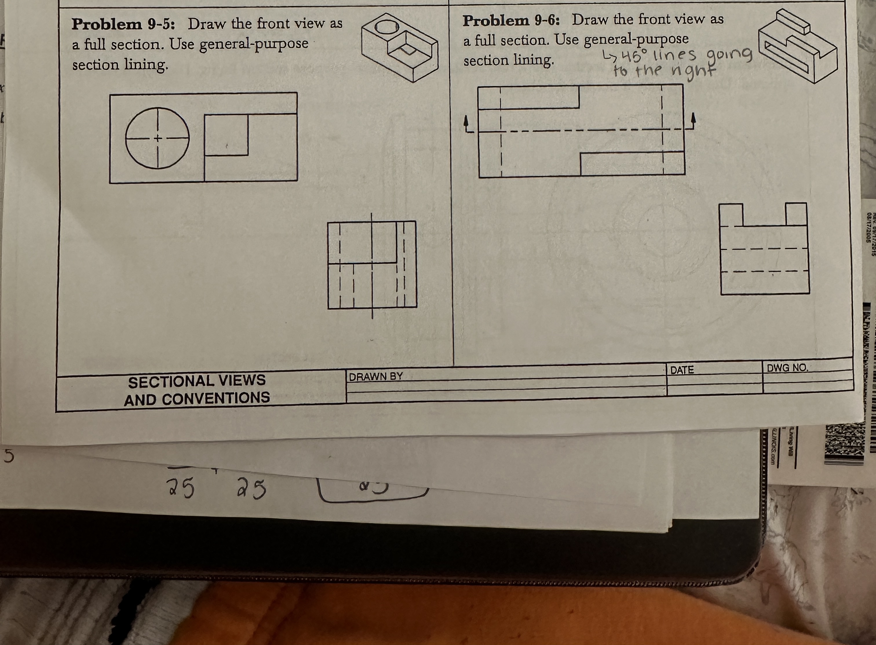 Solved Problem 9-5: Draw the front view as a full section. | Chegg.com