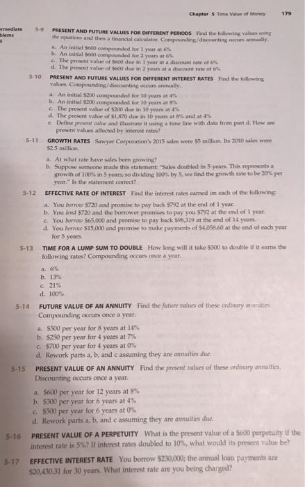 Solved Chapter 5 Time Value of Money 179 ermediate blems 5-9 | Chegg.com
