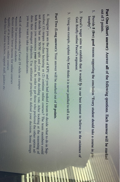 Solved Part One (Short answer): Answer all of the following | Chegg.com