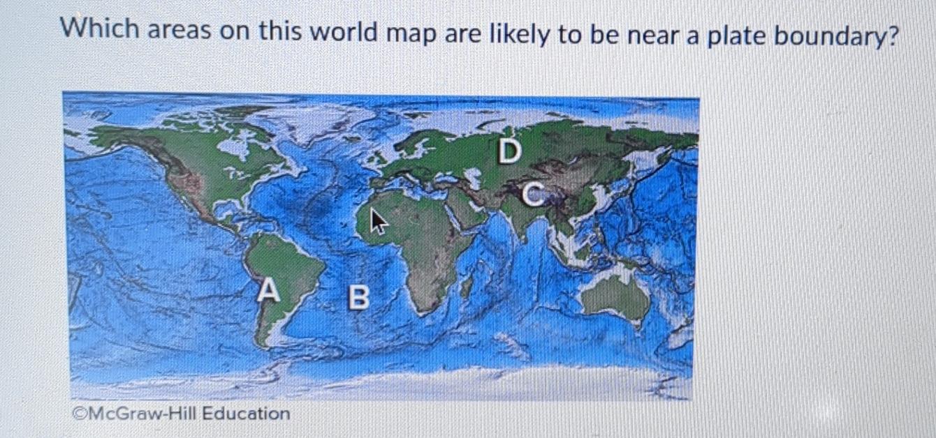 Solved Which areas on this world map are likely to be near a | Chegg.com