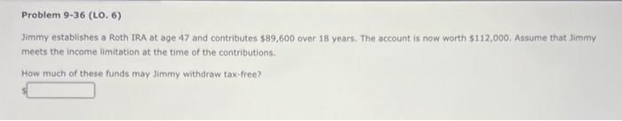Solved Problem 9-36 (LO. 6) Jimmy establishes a Roth IRA at | Chegg.com