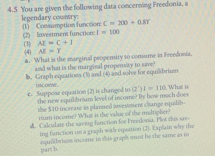 Solved 4.5 You are given the following data concerning | Chegg.com