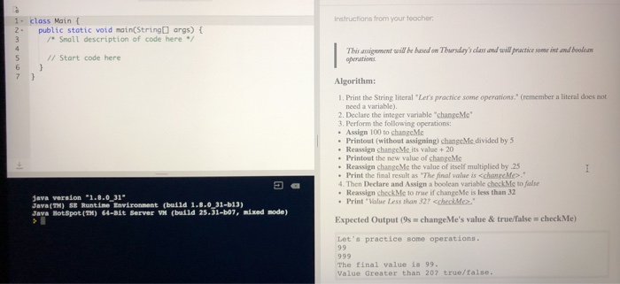 Solved Instructions from your teacher 3 1. class Main ( 2 - | Chegg.com