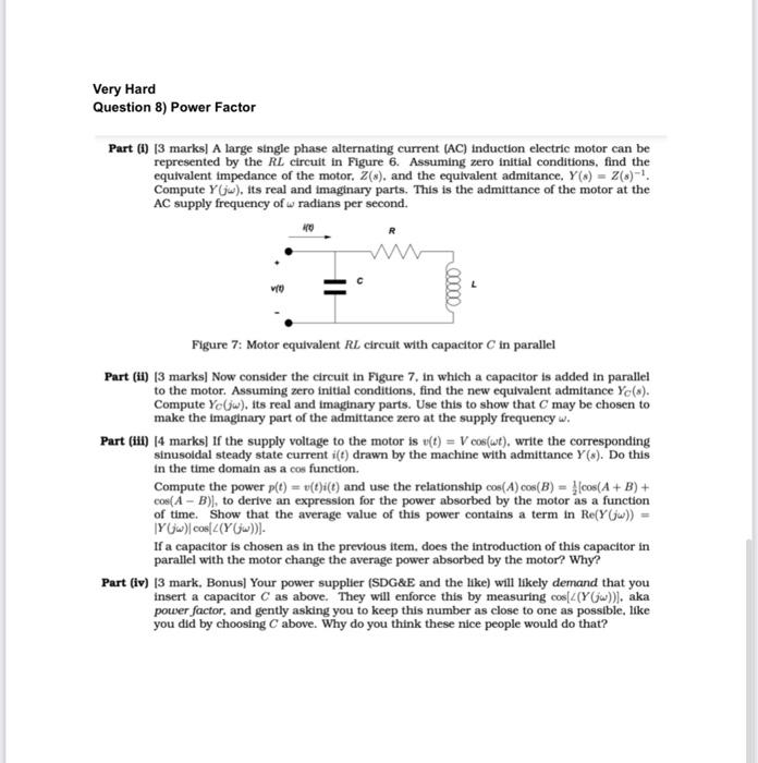 Solved Very Hard Question 8) Power Factor Part (1) [3 marks] | Chegg.com