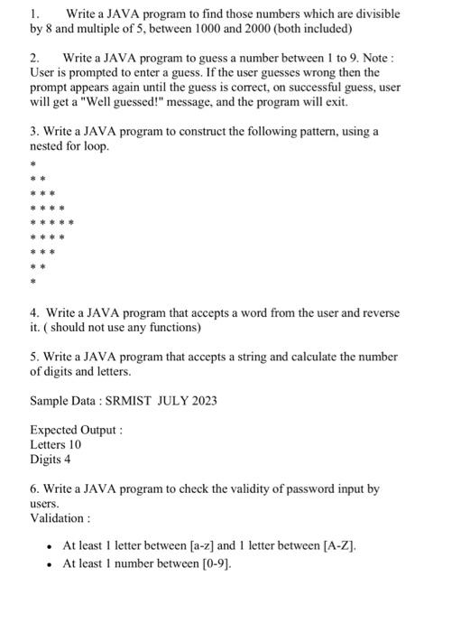 Solved 1. Write a JAVA program to find those numbers which | Chegg.com