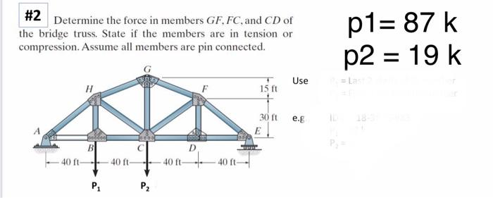 Solved #2 Determine the force in members GF. FC, and CD of | Chegg.com