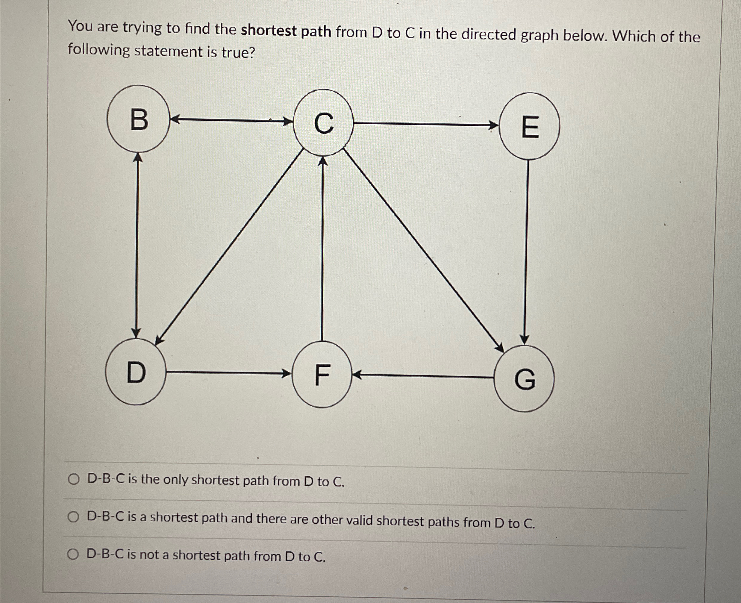 Solved You are trying to find the shortest path from D ﻿to C | Chegg.com