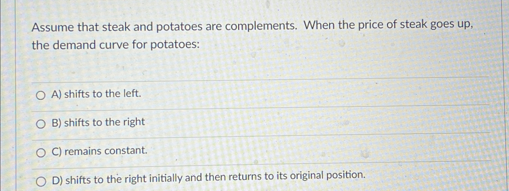 Solved Assume that steak and potatoes are complements. When