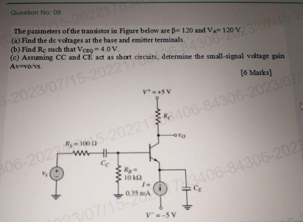 Solved The parameters of the transistor in Figure below are | Chegg.com