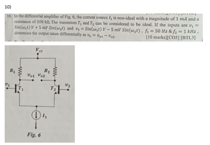 Solved In the differential amplifier of Fig. 6, ﻿the current | Chegg.com