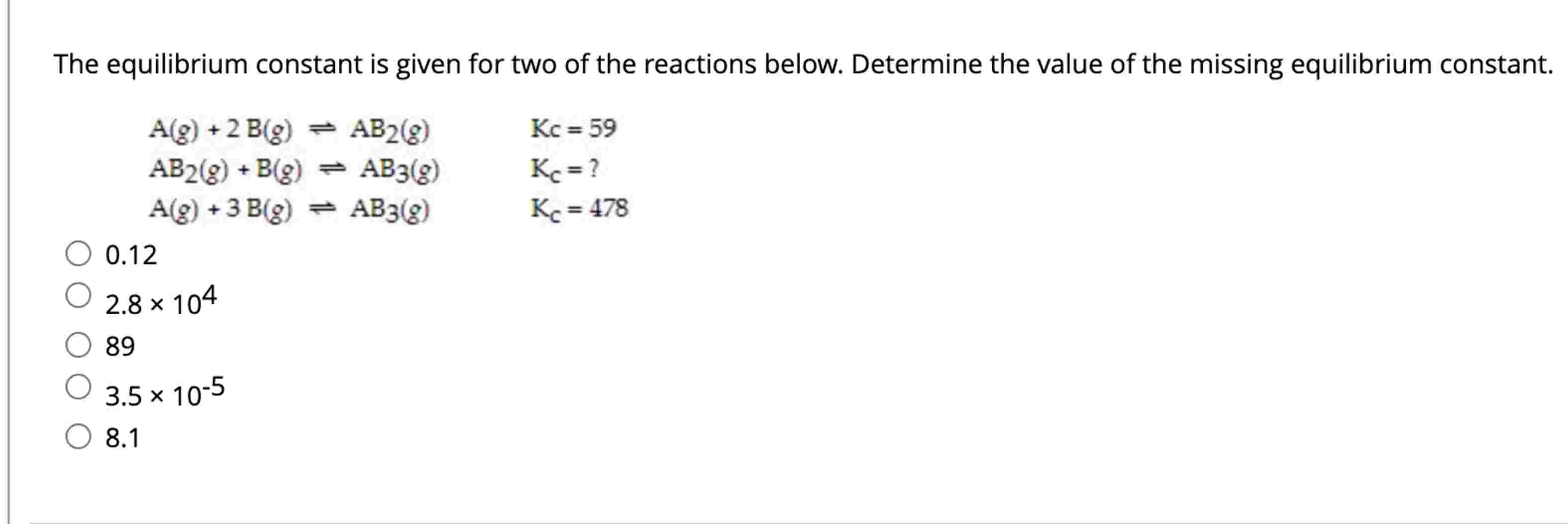 Solved The equilibrium constant is ﻿given for two of ﻿the | Chegg.com