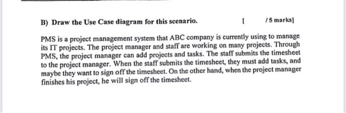 Solved \r\nB) Draw the Use Case diagram for this scenario. | Chegg.com