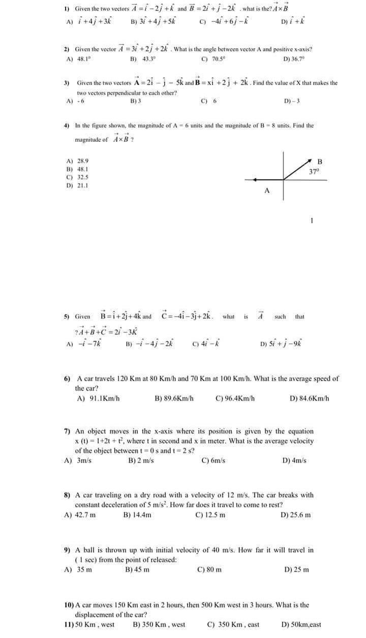 Solved 1 Given The Two Vectors Ai−2jk And B2ij−2k 4792