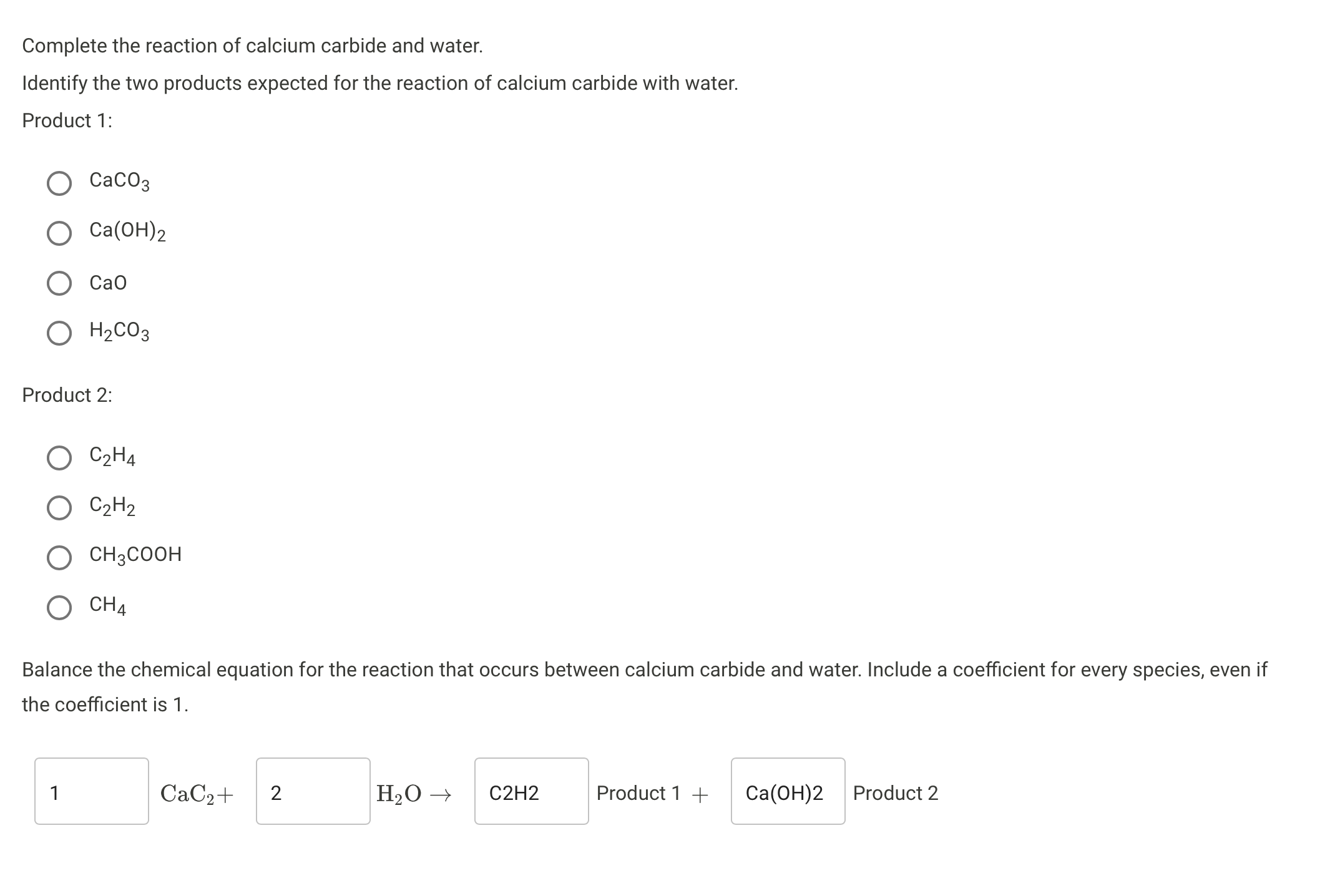 Product 1 Product 2 Balance the chemical equation Chegg