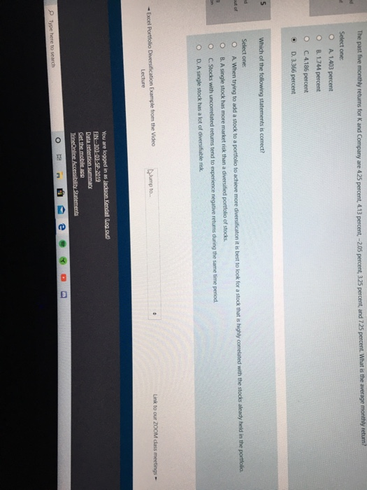 Solved The past five monthly returns for K and Company are