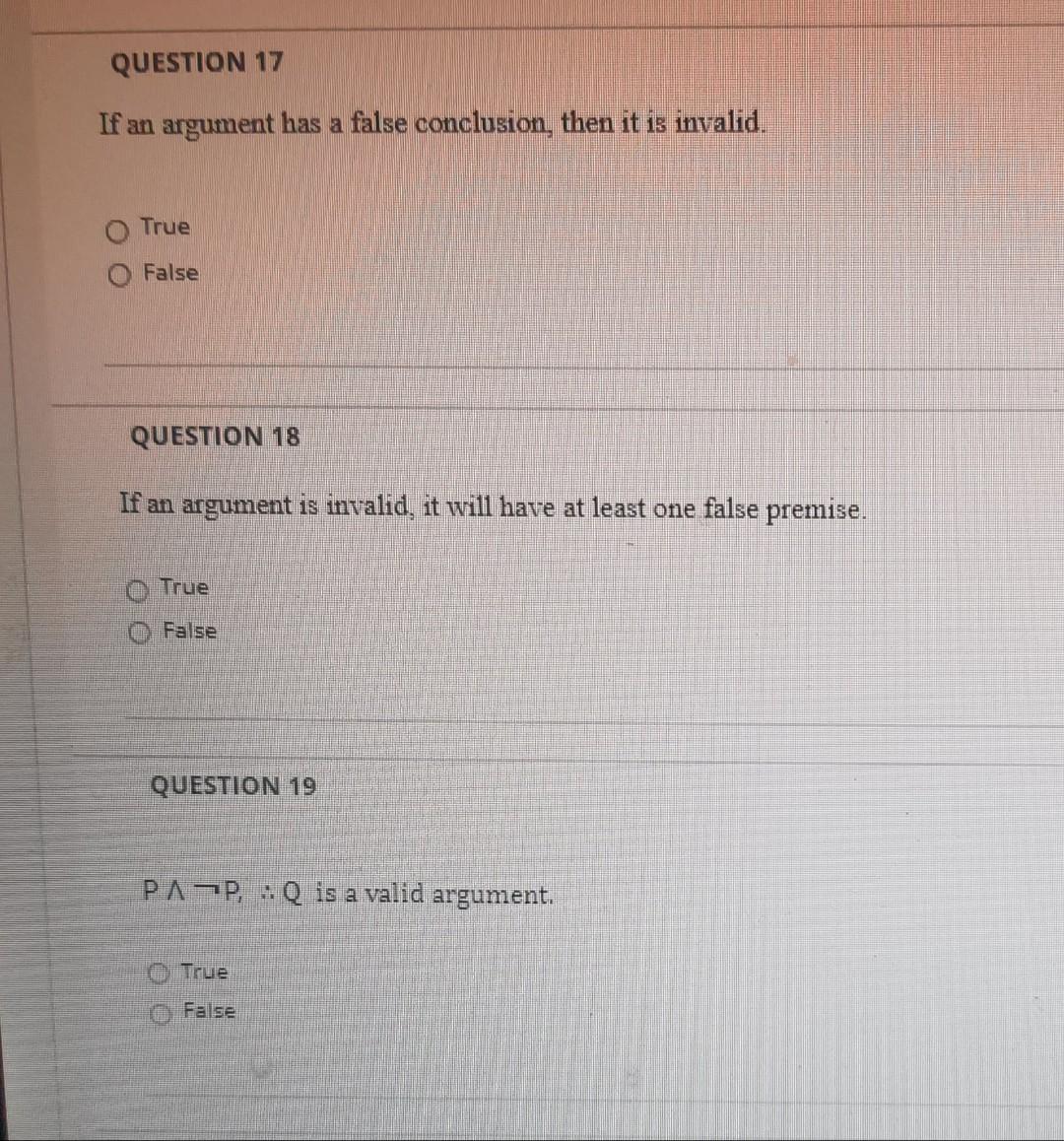 Solved QUESTION 17 If An Argument Has A False Conclusion, | Chegg.com