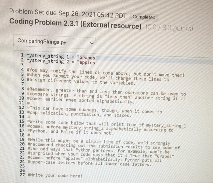 Solved Problem Set due Sep 26, 2021 05:42 PDT Completed | Chegg.com