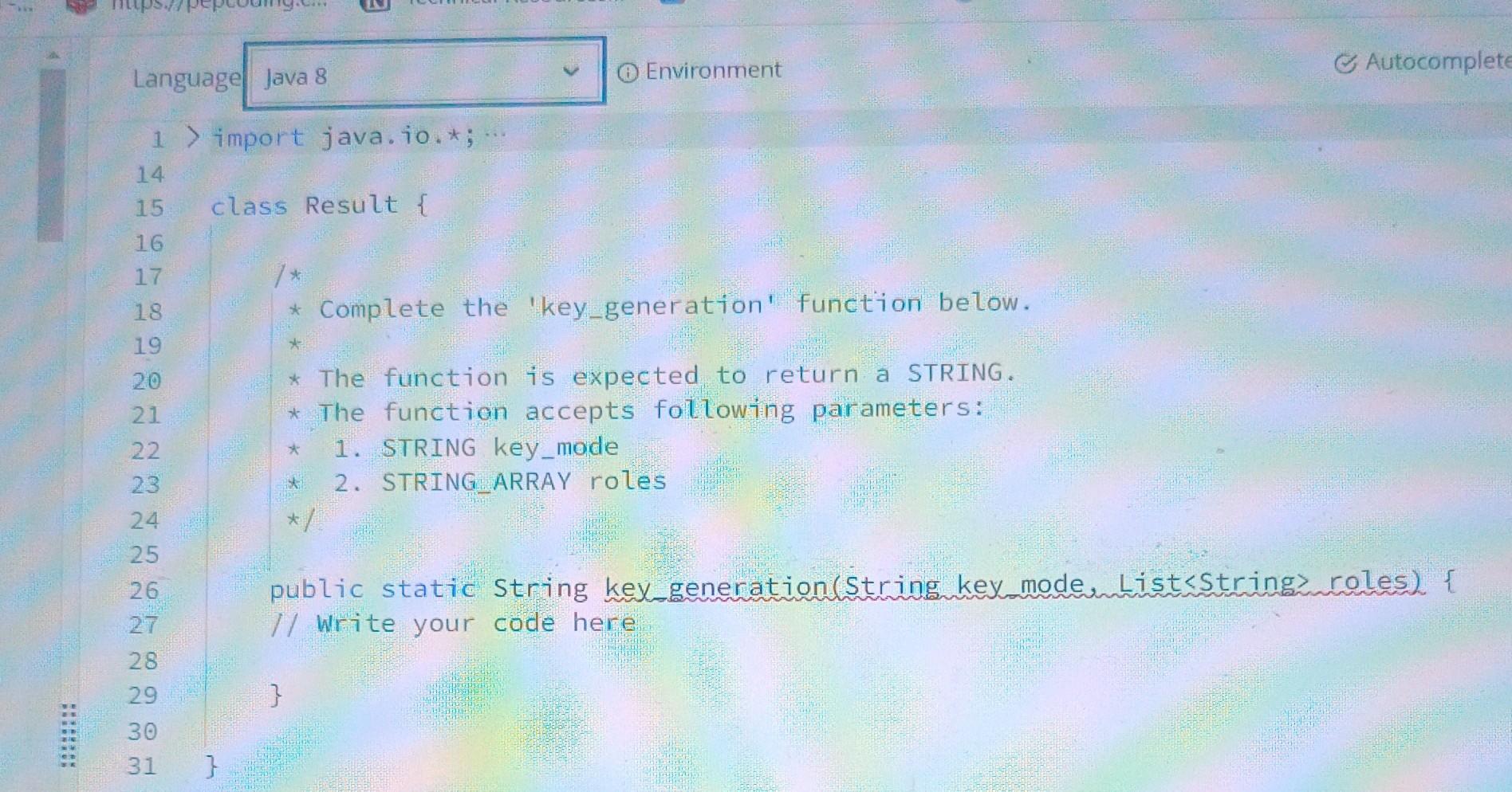 Solved Language Environment Autocomple 1 > import java.io.*; | Chegg.com
