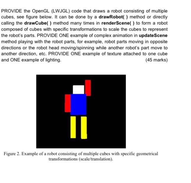 Solved PROVIDE the OpenGL (LWJGL) code that draws a robot | Chegg.com