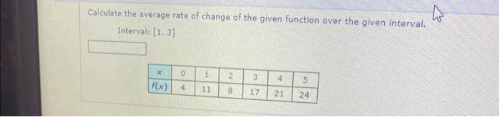 calculate the average rate of change over a specified interval