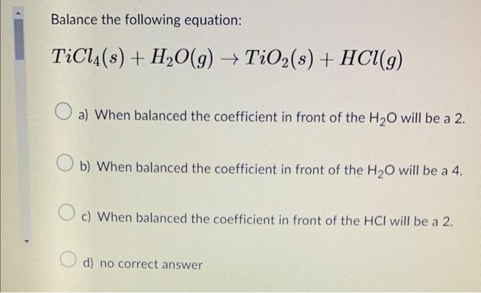 Solved Balance the following equation: | Chegg.com