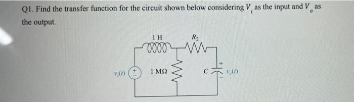 Solved QI. Find the transfer function for the circuit shown | Chegg.com