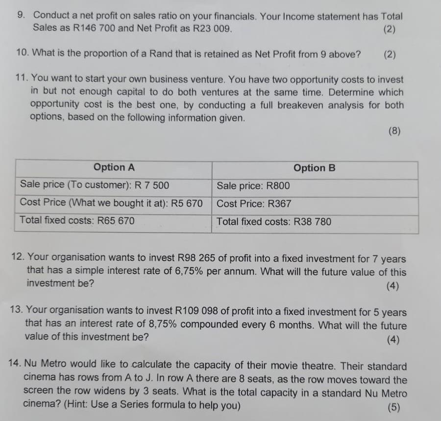 Solved 9. Conduct a net profit on sales ratio on your Chegg