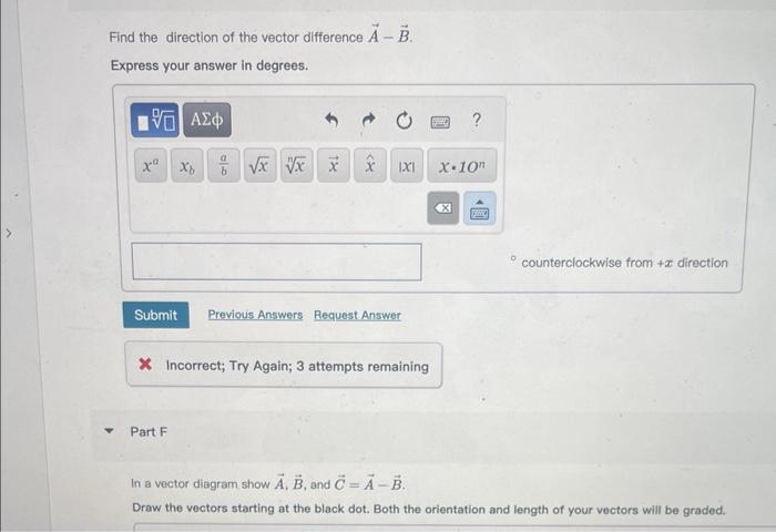 Solved Find the direction of the vector difference A−B. | Chegg.com
