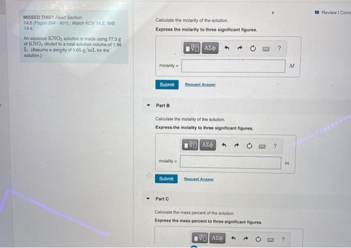 Solved Review Icons Calculate the molarity of the solution | Chegg.com