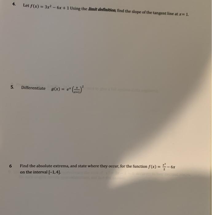 Solved 4 Let F X 3x2 6x 1 Using The Limit Definition