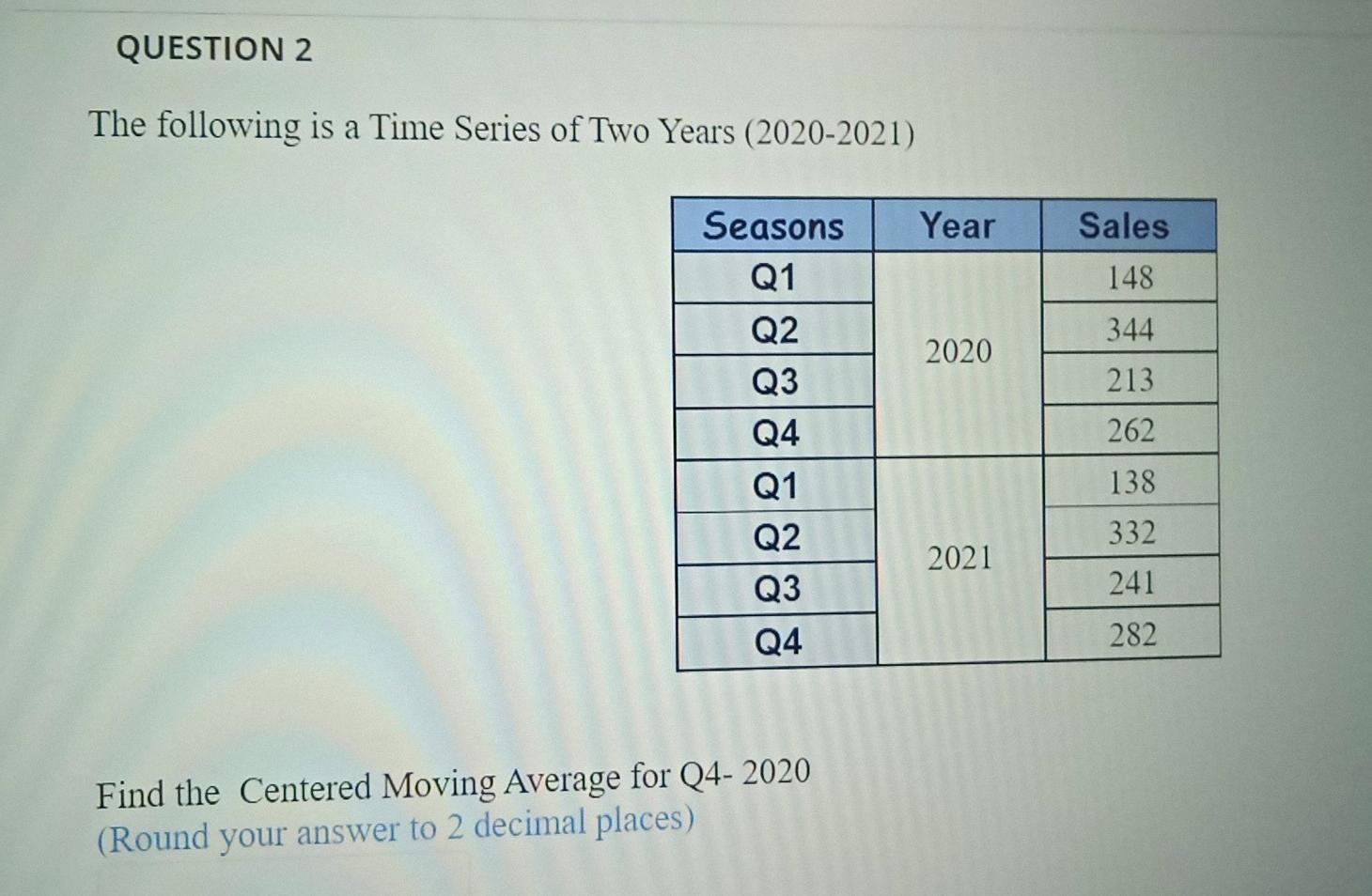 Solved QUESTION 2 The following is a Time Series of Two | Chegg.com
