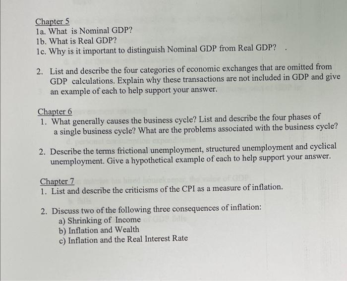 Solved Chapter 5 1a. What is Nominal GDP? 1b. What is Real | Chegg.com