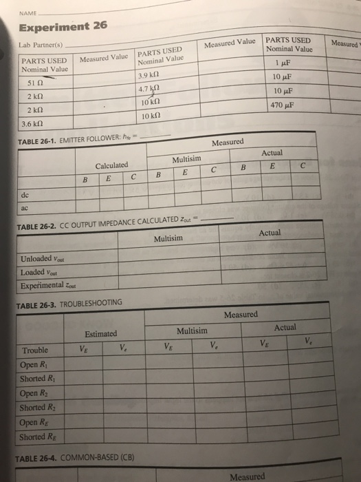Experiment 26 CC and CB Amplifiers La An emitter